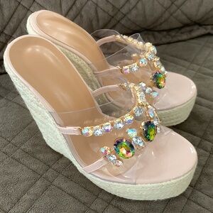 NWOT Rhinestone Espadrille Wedges size 38